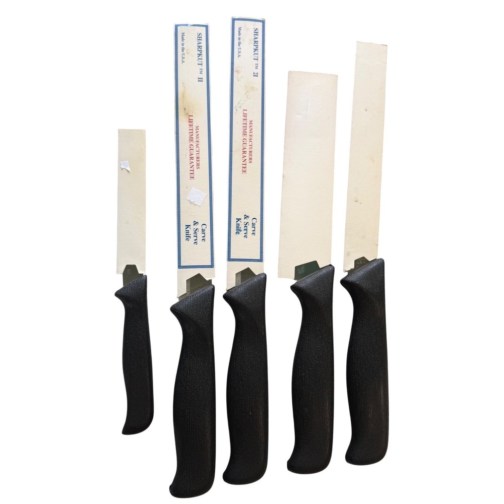 Vintage Sharpkut II 5 Piece Knife Set Stainless Steel Serrated Made in USA Black